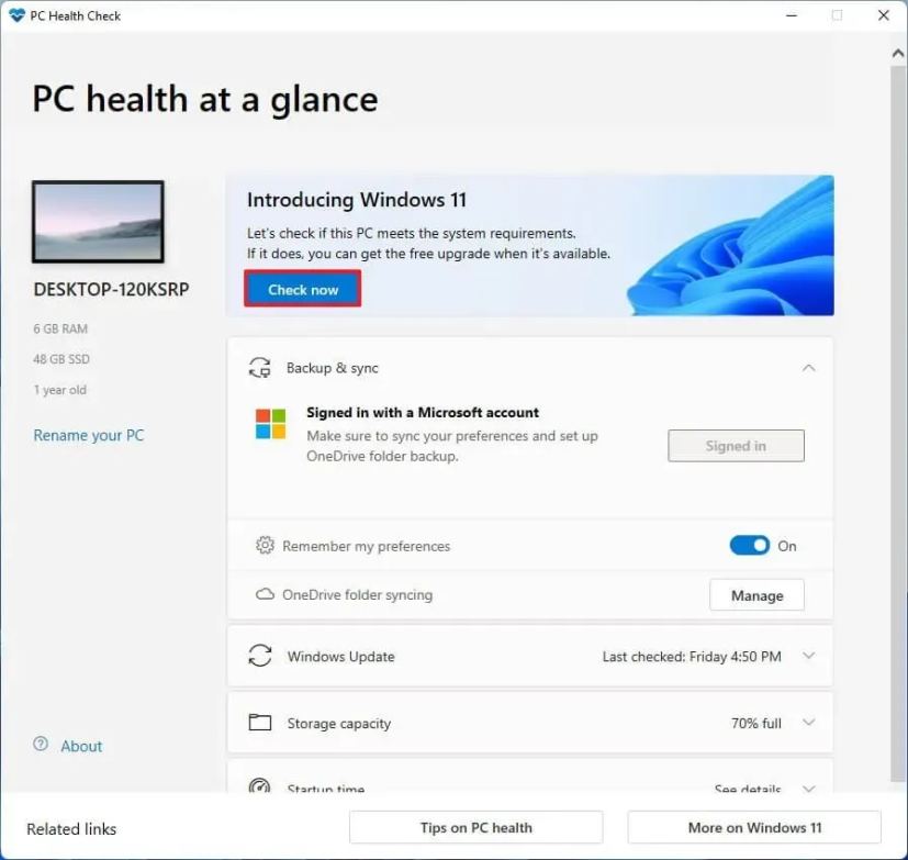 PC Health Check app